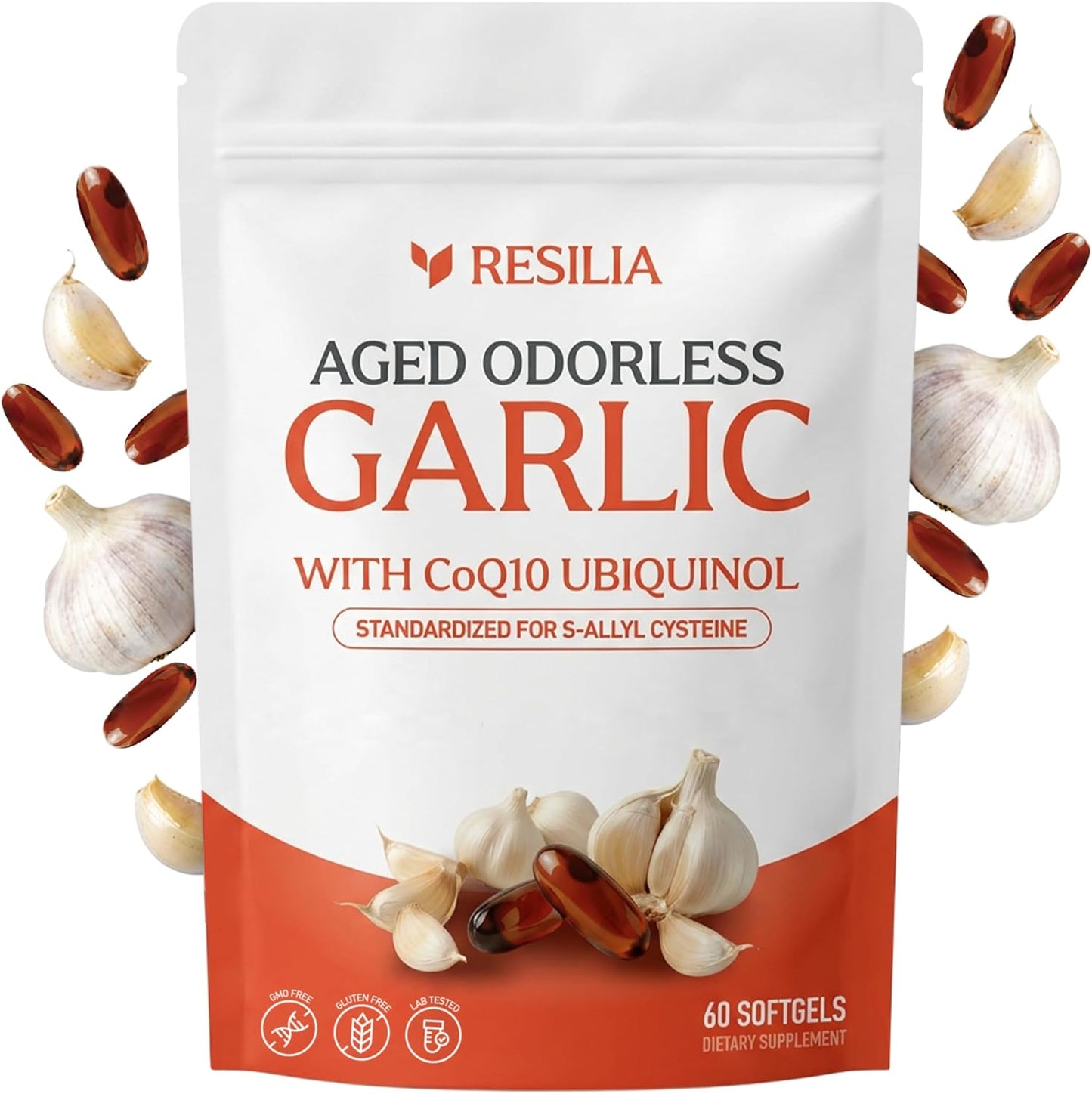 Resilia Odorless Aged Garlic Extract Softgels (60 Count) | 600mg Aged Garlic Extract Per Serving